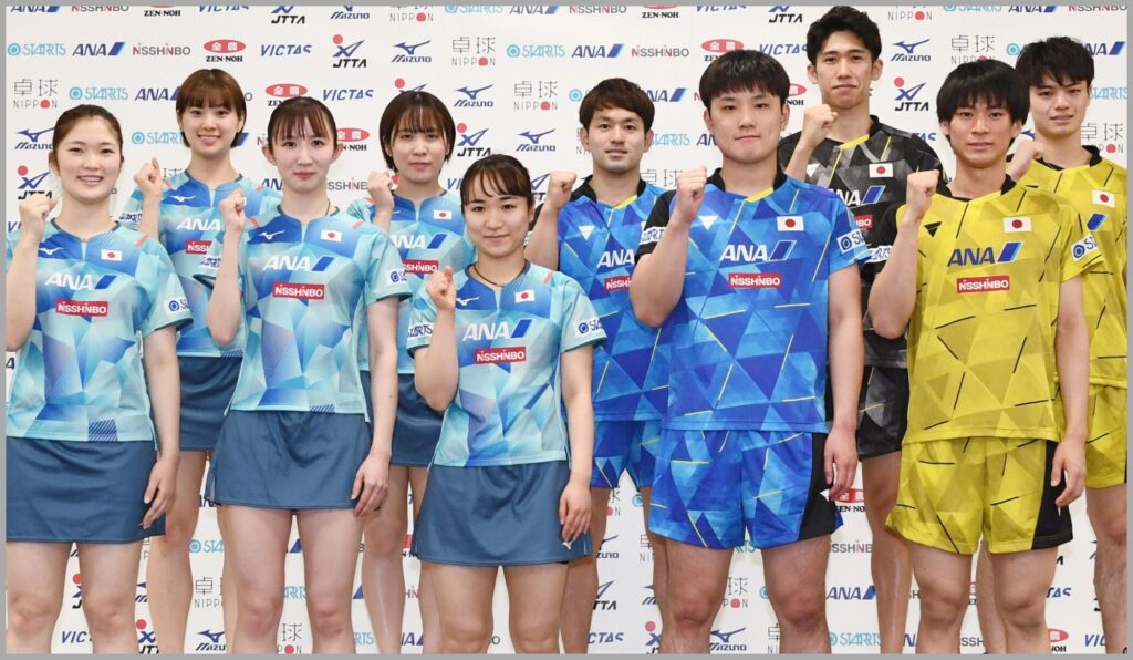 日本代表の卓球選手女性５名と男性５名